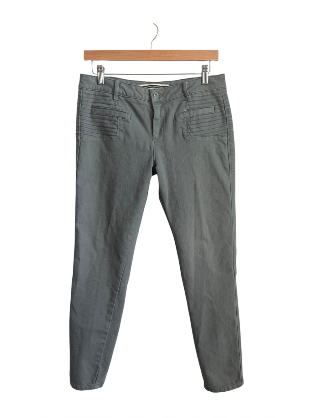 Daughters of the Liberation Moto Skinny Pants Gray Green Ribbed Women's 29